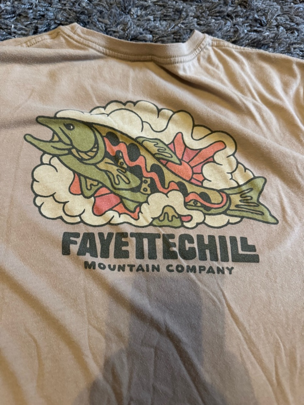 Fayettechill Mountain Company Graphic Tee - Beige with Olive & Coral Fish